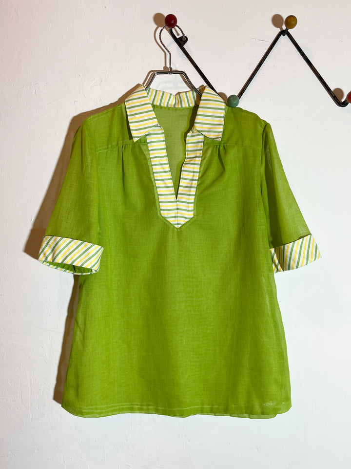 1970s lime green sheer s/s tops