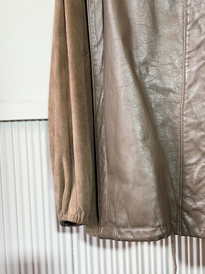 1980s USA made gray × beige panel leather jacket