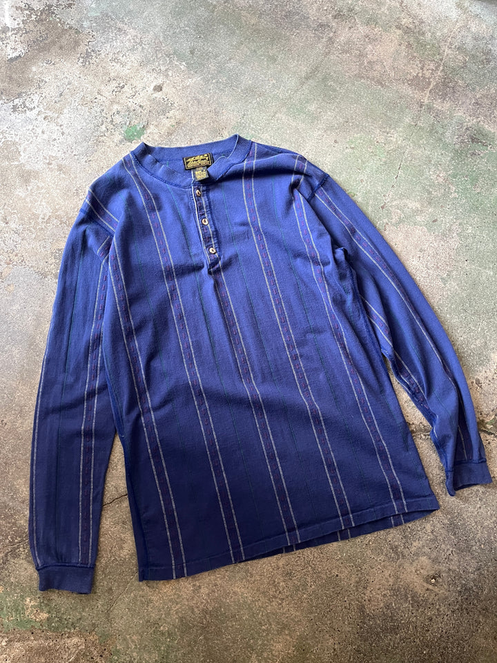 1980-90s USA made "Eddie Bauer" stripe henry neck L/S T-shirt
