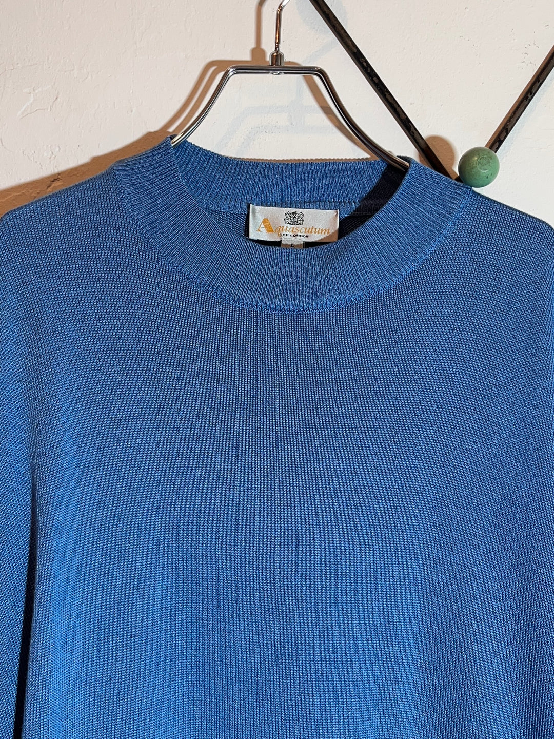 1980-90s "Aquascutum" dusty blue half sleeve summer knit