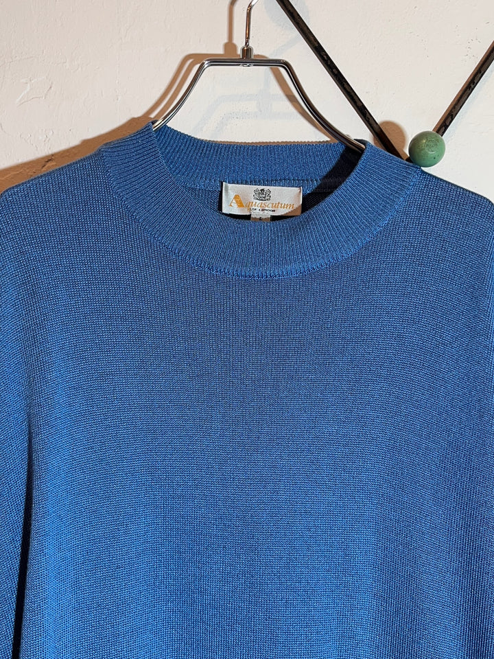 1980-90s "Aquascutum" dusty blue half sleeve summer knit