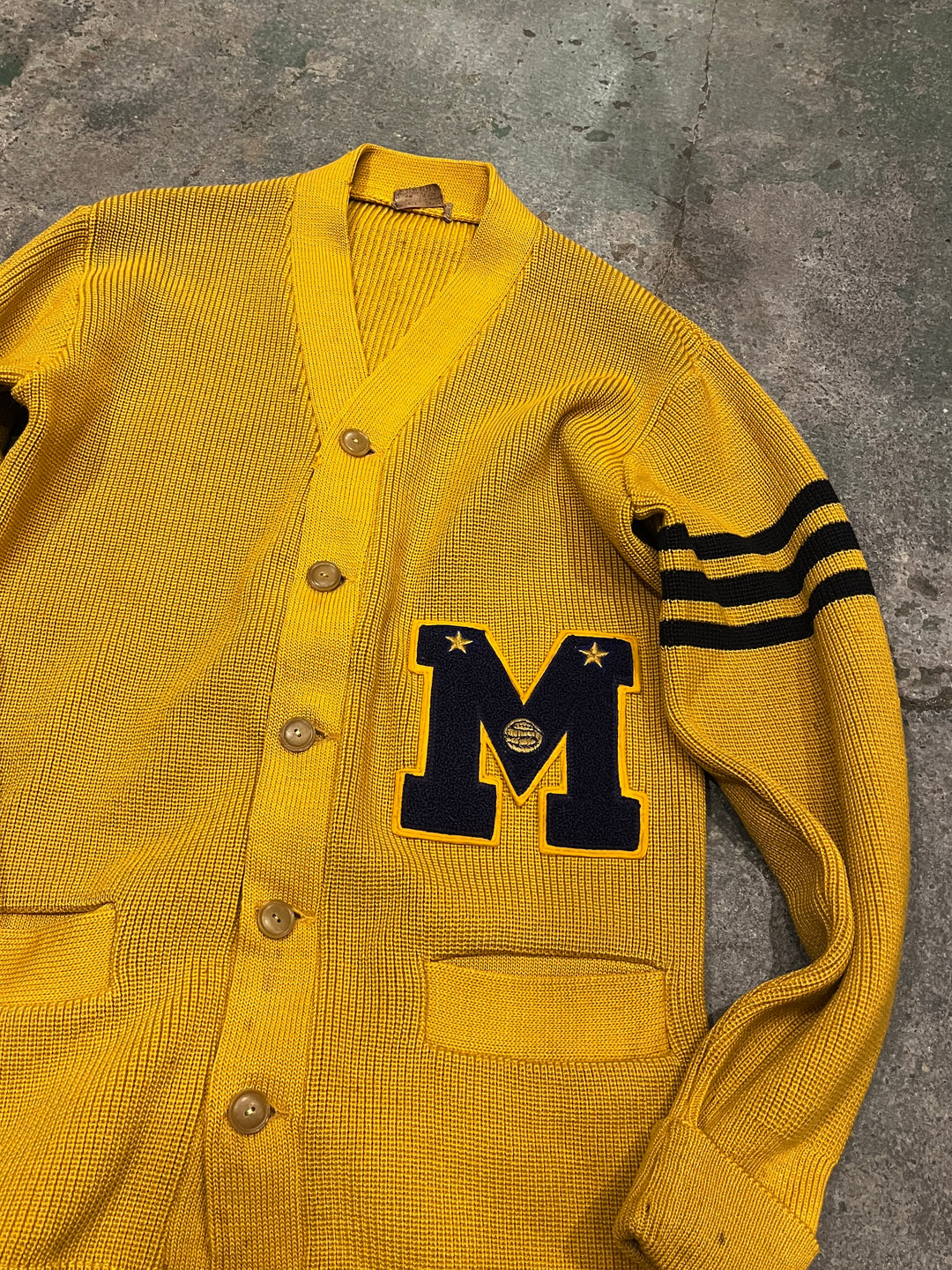 1950-60s mustard letterd knit cardigan