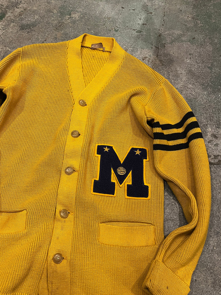 1950-60s mustard letterd knit cardigan