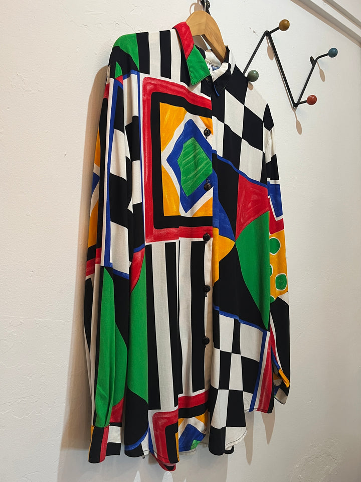 1980-90s USA made unique pattern rayon shirt