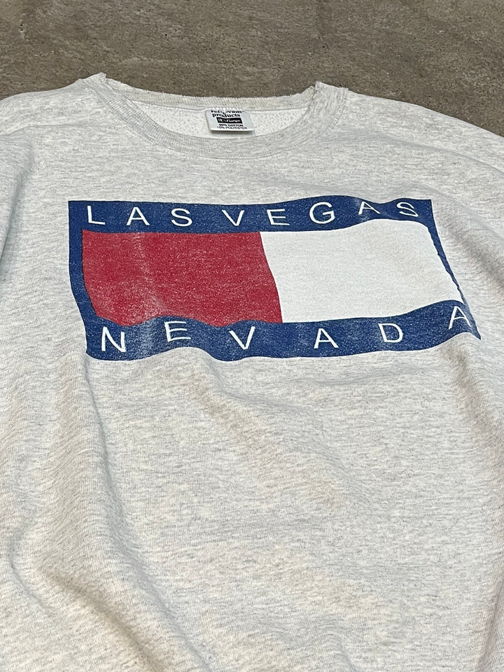 1990s USA made flag logo palody print sweatshirt