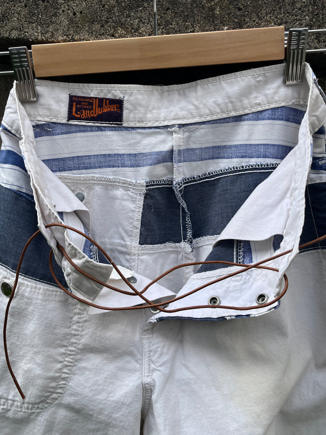 1970s marine stripe patchwork design pants