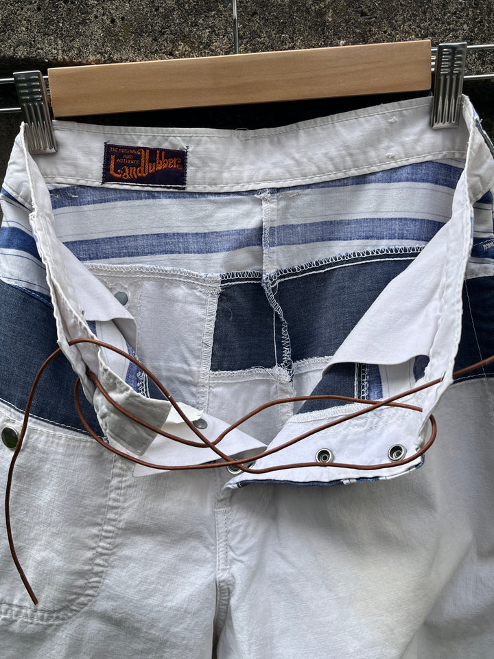 1970s marine stripe patchwork design pants