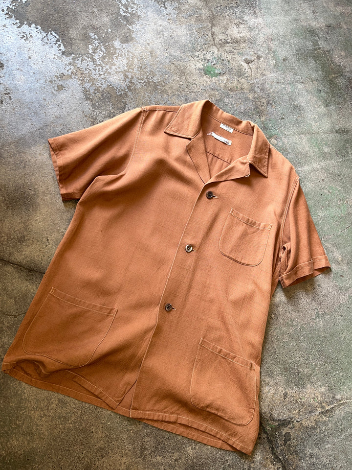 1940-50s "DE MARLY" terracotta open collar s/s shirt