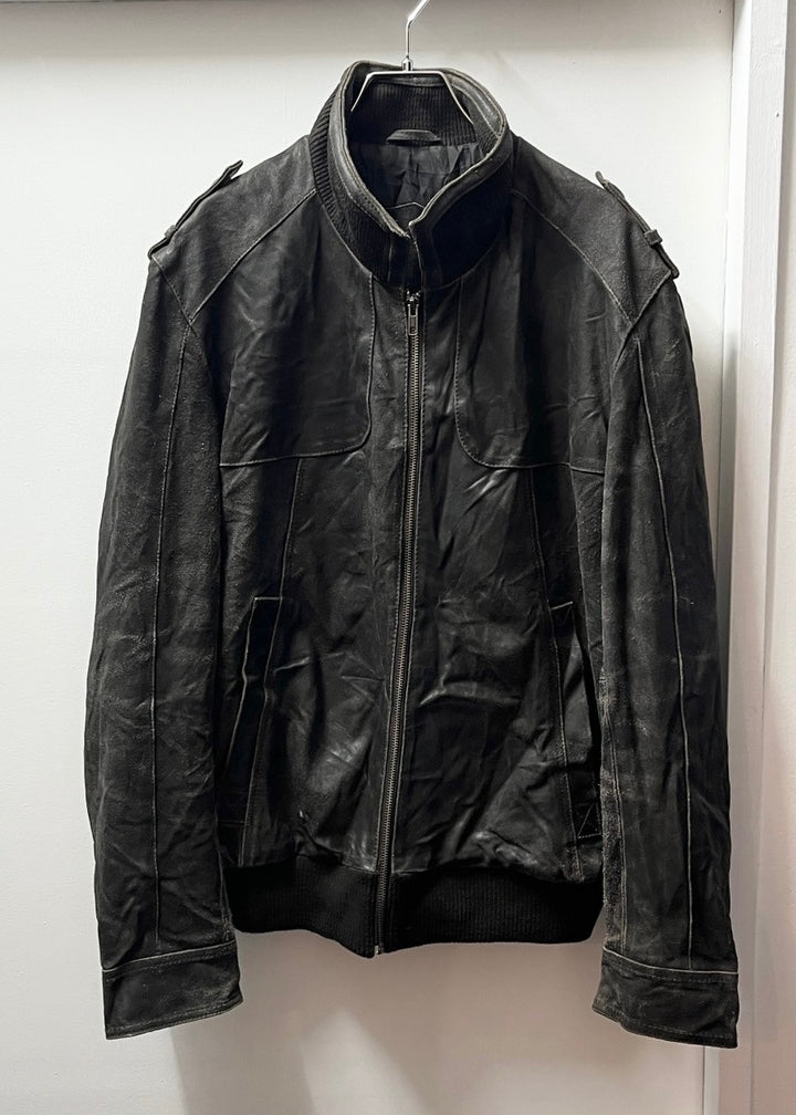 1990-00s good aging black leather blouson