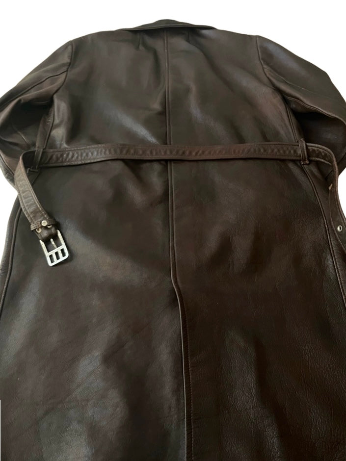 dark brown cowhide leather coat