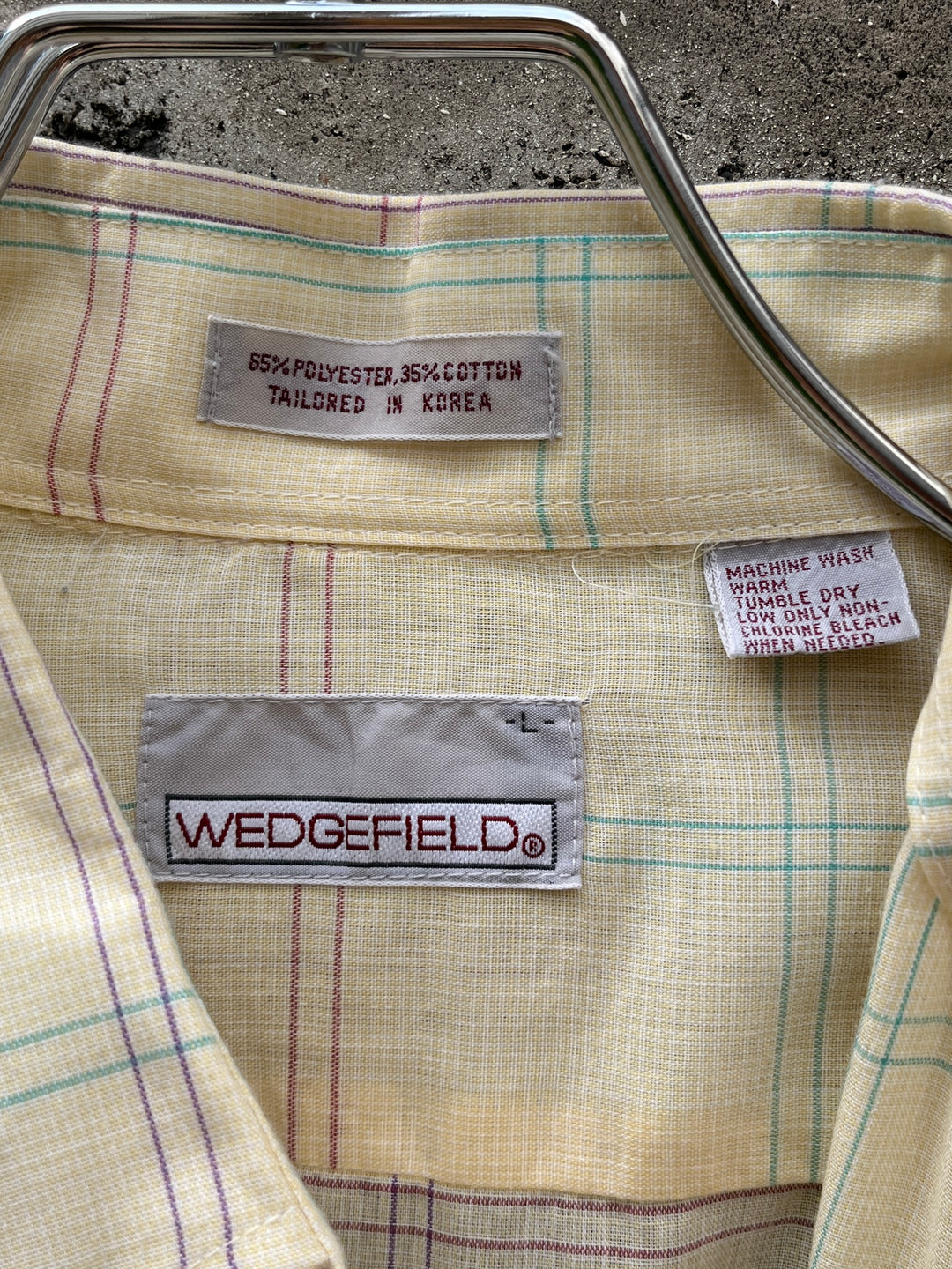 1980-90s pale yellow checkered s/s shirt