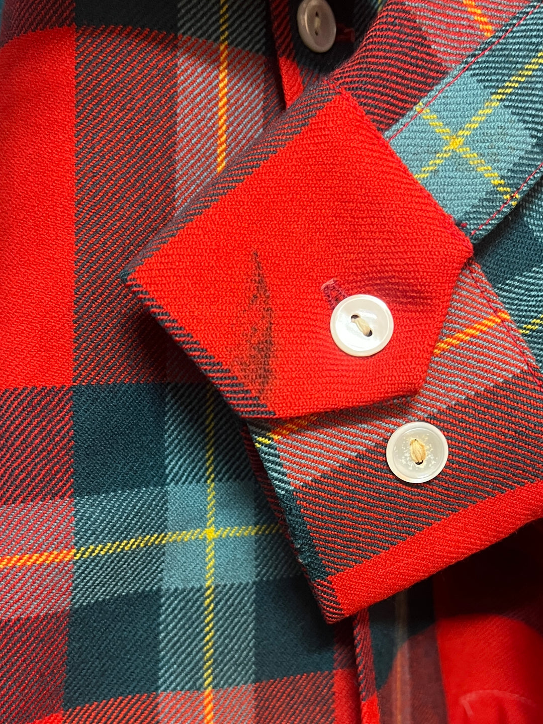 1960-70s bold tartan open collar wool shirt