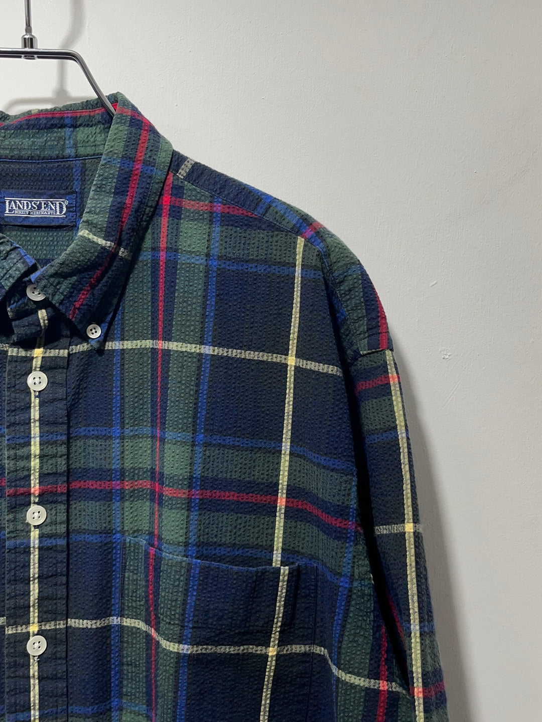 1990s "LANDS' END" checkered seersucker s/s shirt