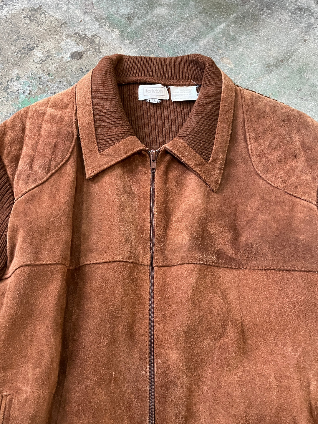 1980-90s cocoa brown suede leather × knitting jacket
