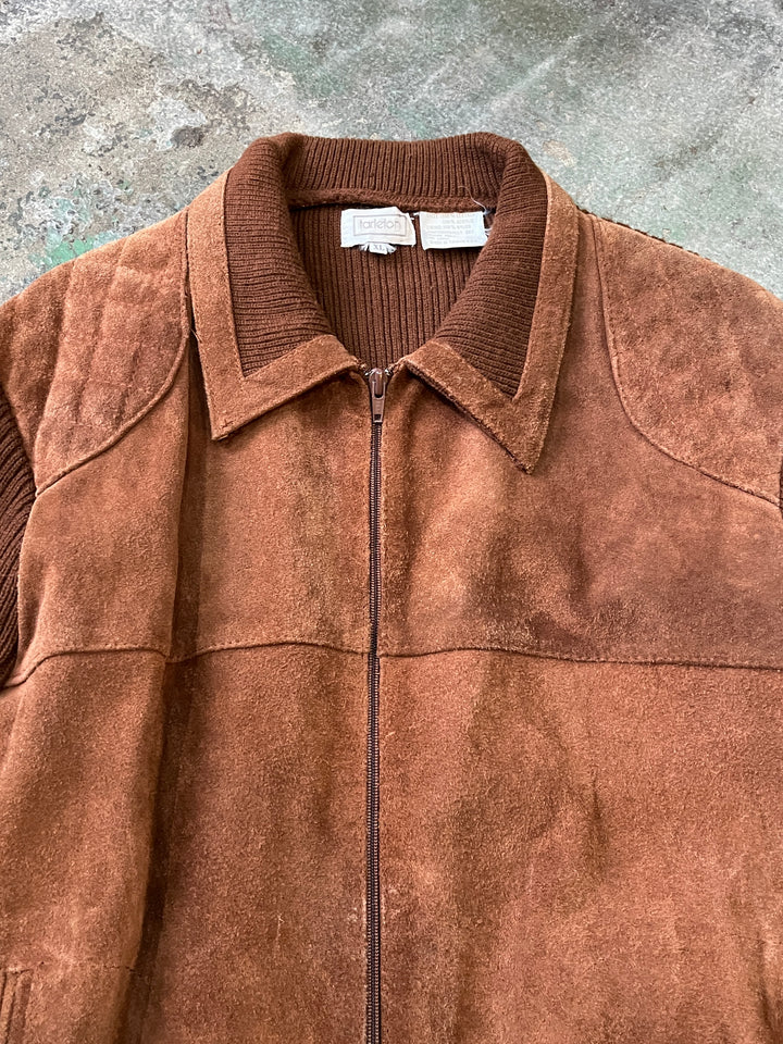 1980-90s cocoa brown suede leather × knitting jacket