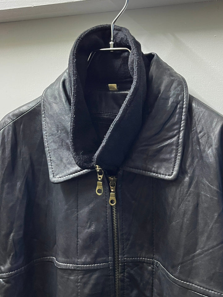 fleece collar black leather jacket