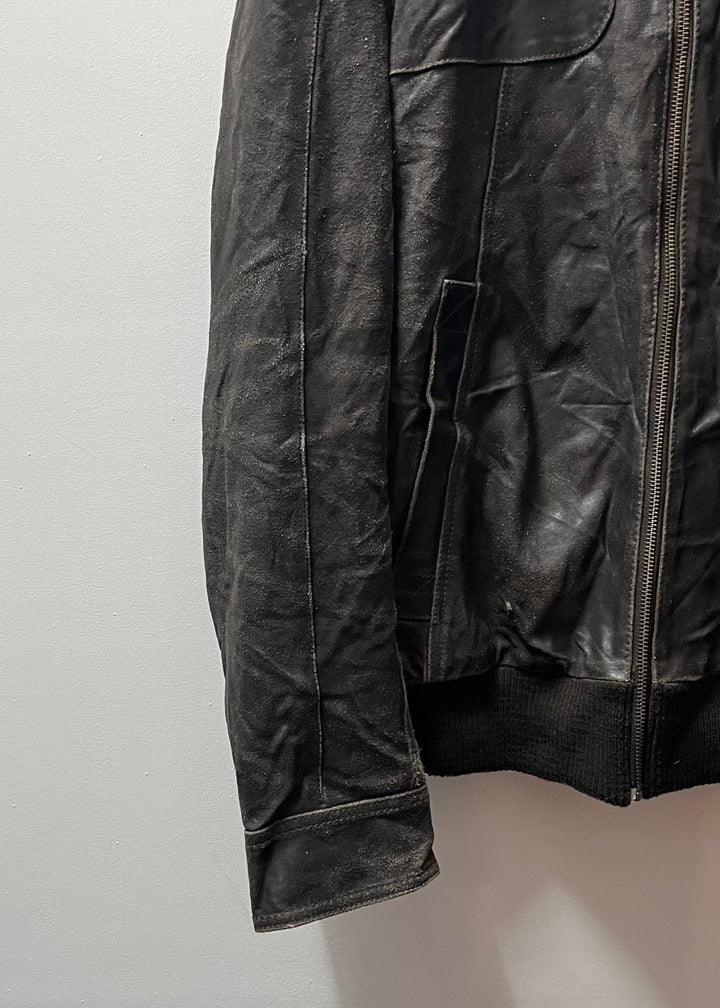 1990-00s good aging black leather blouson