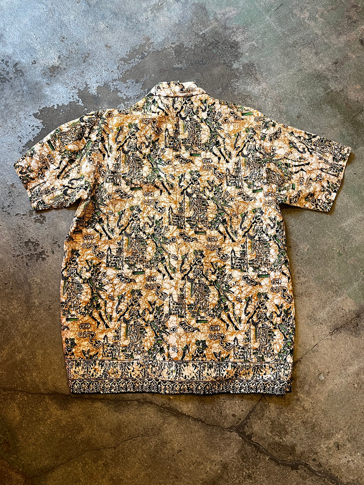 1950-60s oriental pattern half zip pullover s/s shirt