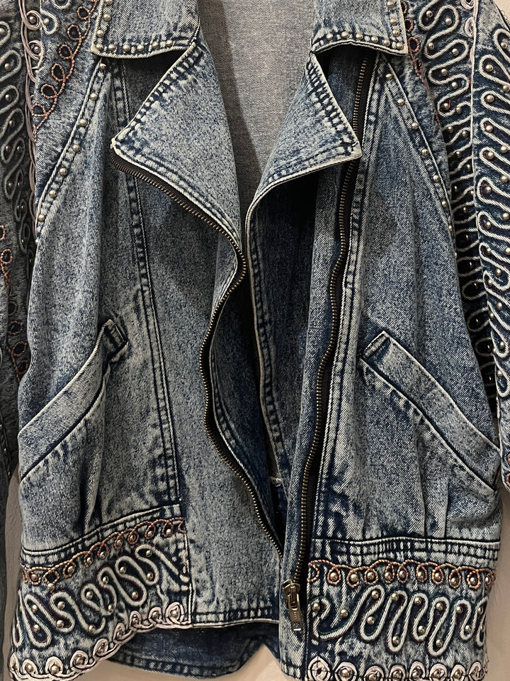 1980s decoration design chemical wash denim jacket