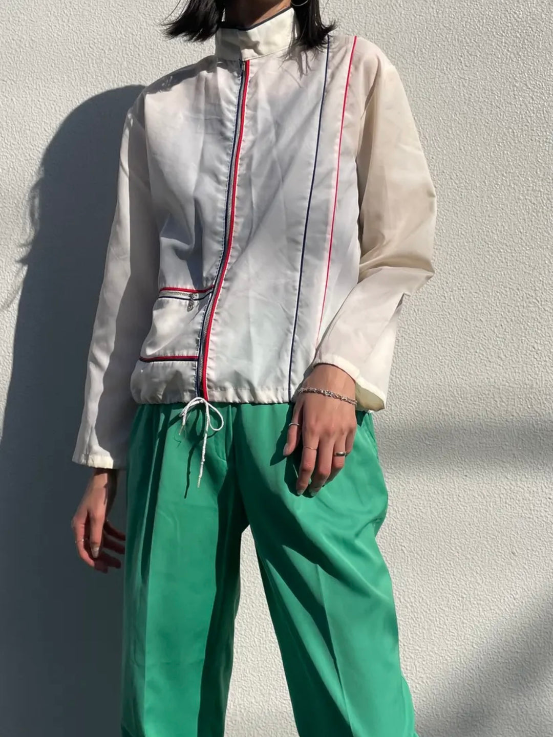 asymmetry design tricolor nylon jacket