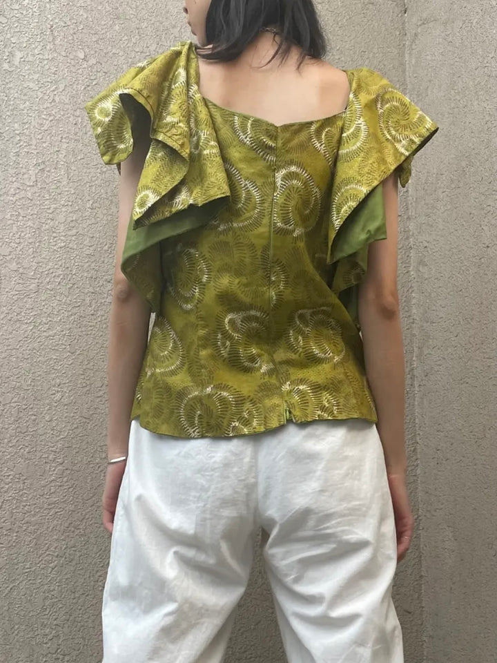 batik volume frilled sleeves deformation tops