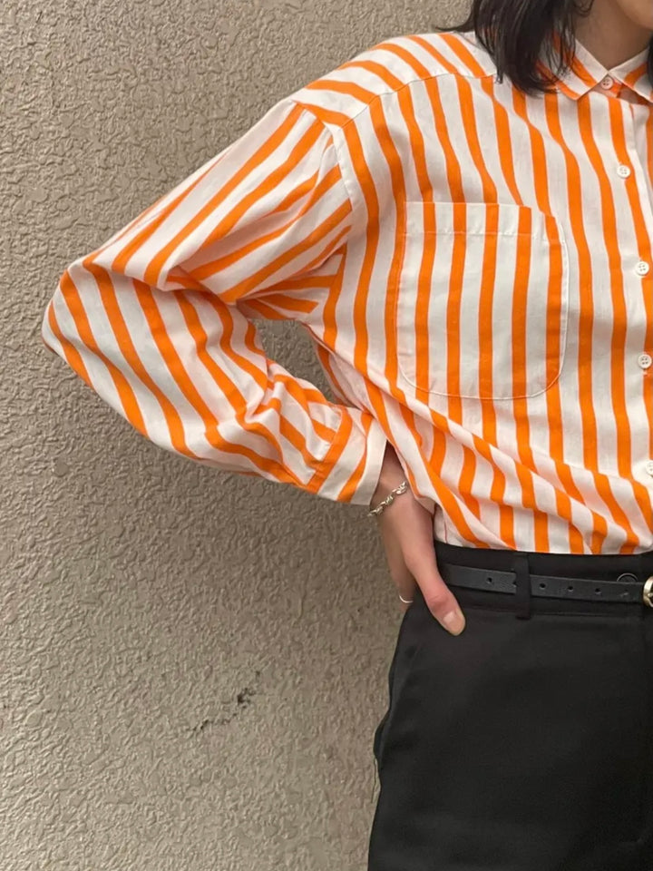 2way sleeve design orange stripe shirt