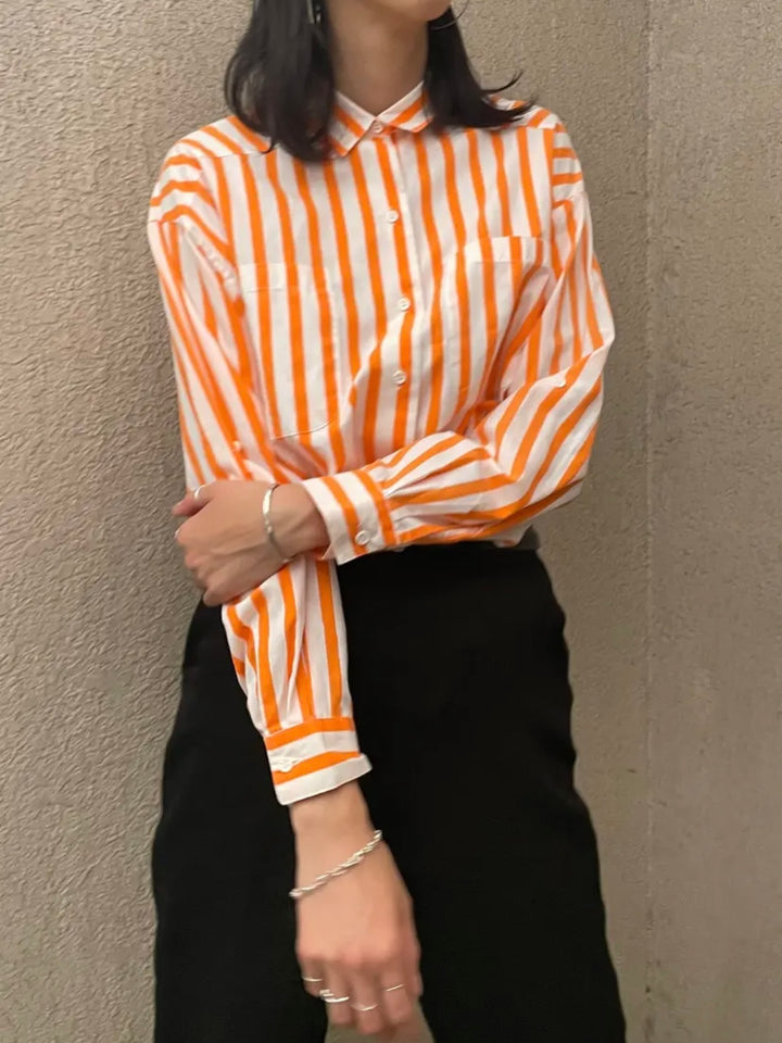 2way sleeve design orange stripe shirt