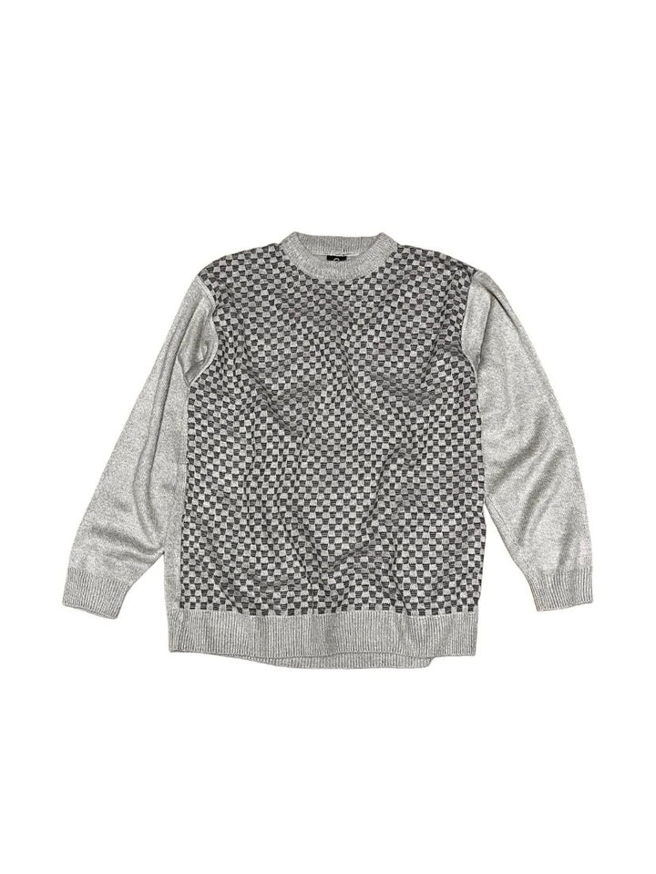 beige × black checkered knit
