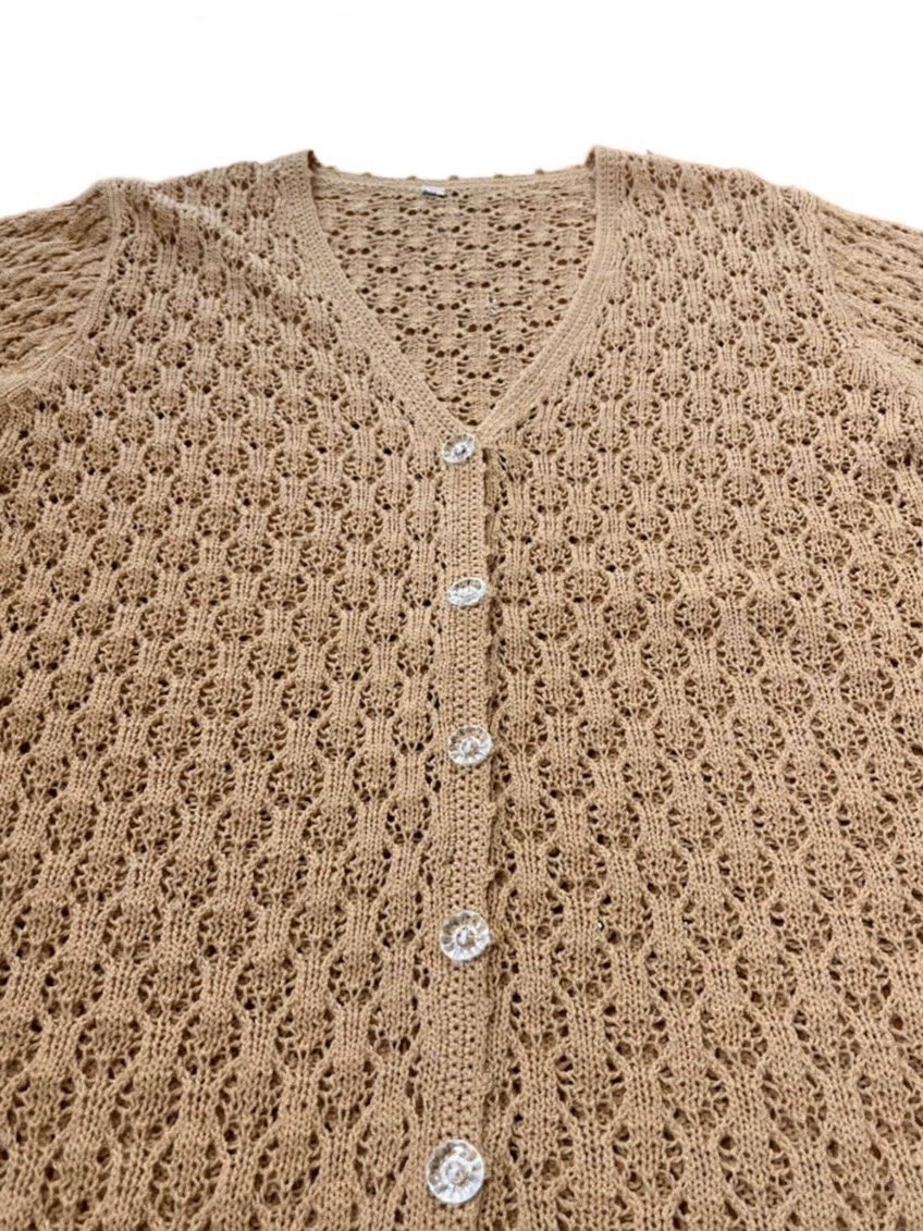 brown lace knitting cardigan