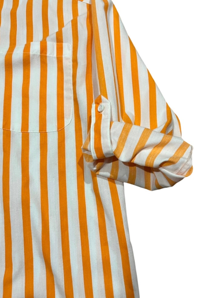 2way sleeve design orange stripe shirt