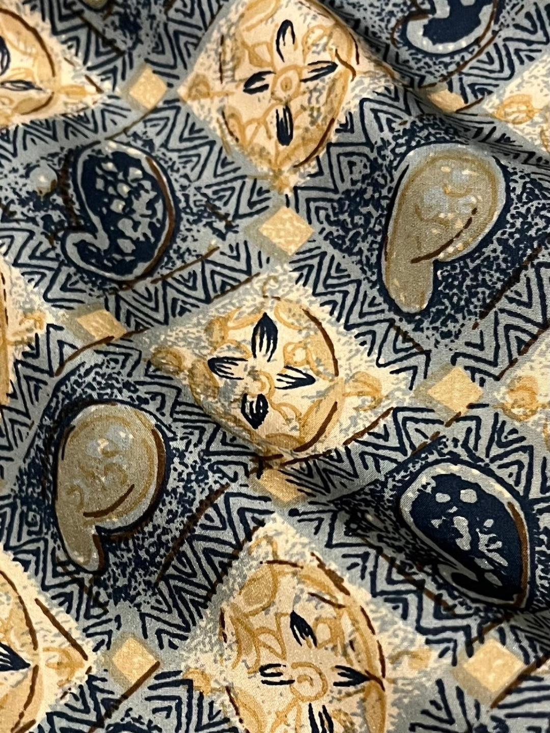 sax blue × beige total pattern silk shirt