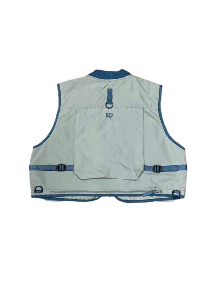 khaki × dull blue short length fishing vest