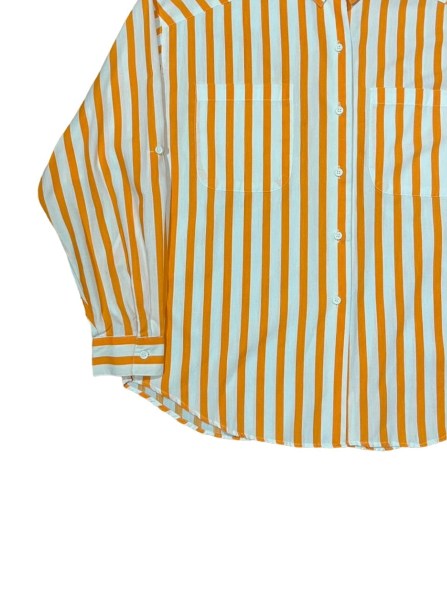 2way sleeve design orange stripe shirt