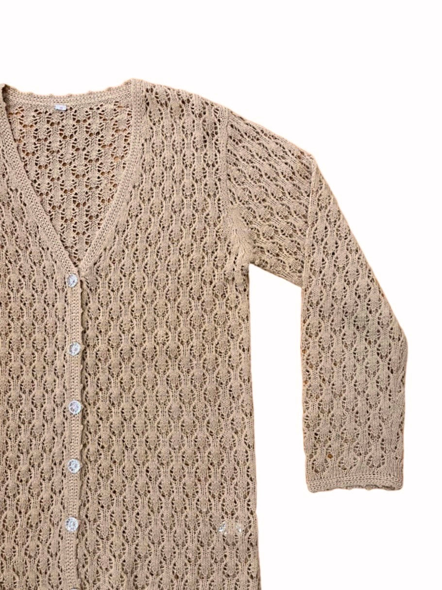 brown lace knitting cardigan