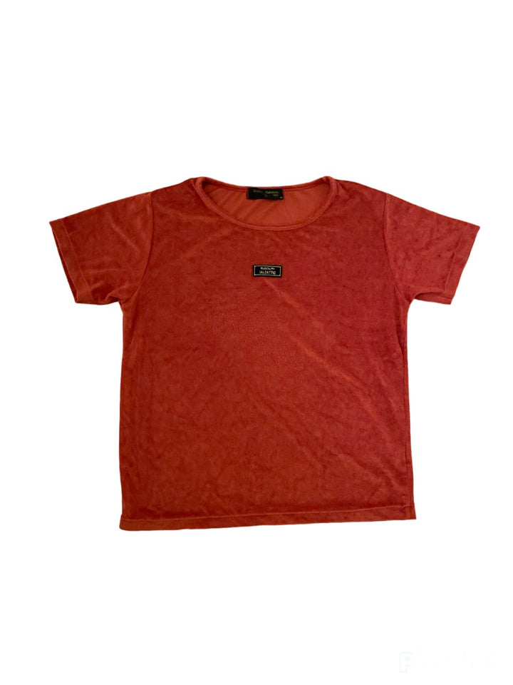 1990s "Rudolph Valentino" vivid orange velour T-shirt