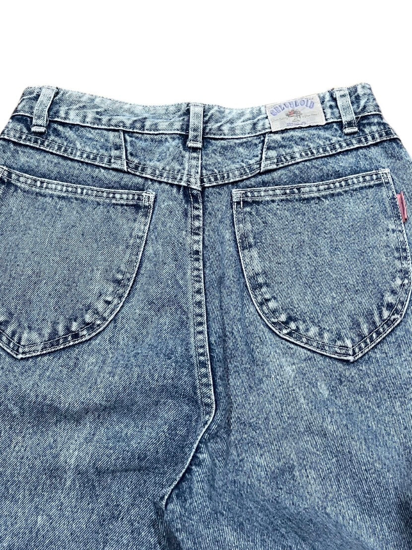 chemical wash design denim pants