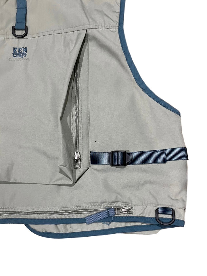 khaki × dull blue short length fishing vest