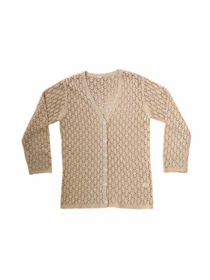 brown lace knitting cardigan