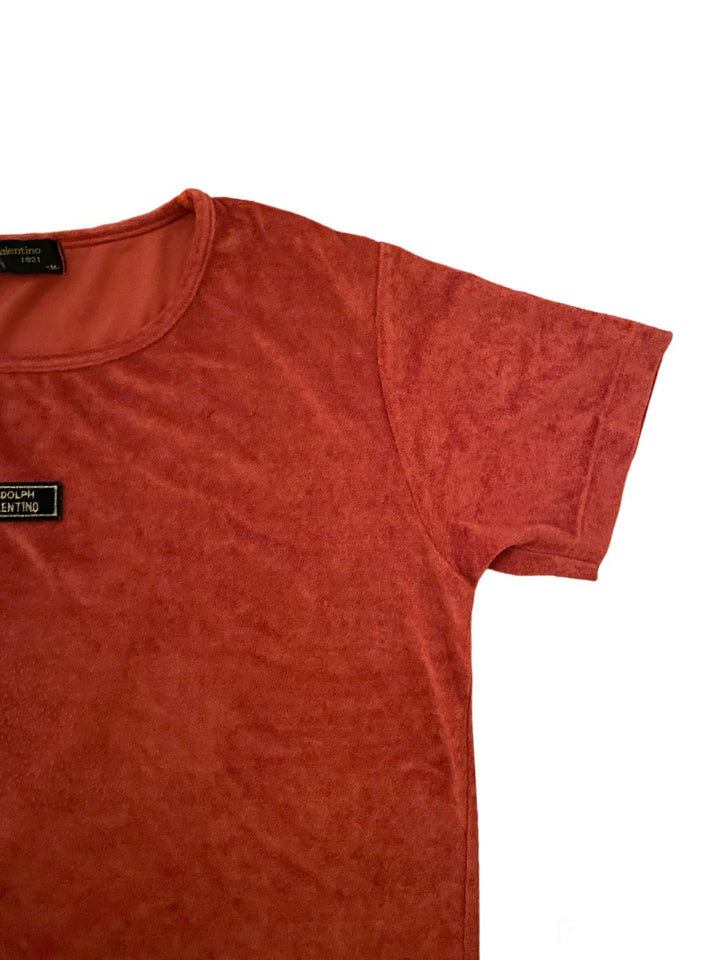 1990s "Rudolph Valentino" vivid orange velour T-shirt