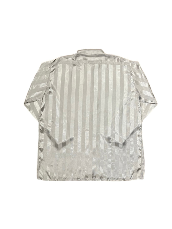 shiny silver stripe pattern band collar shirt