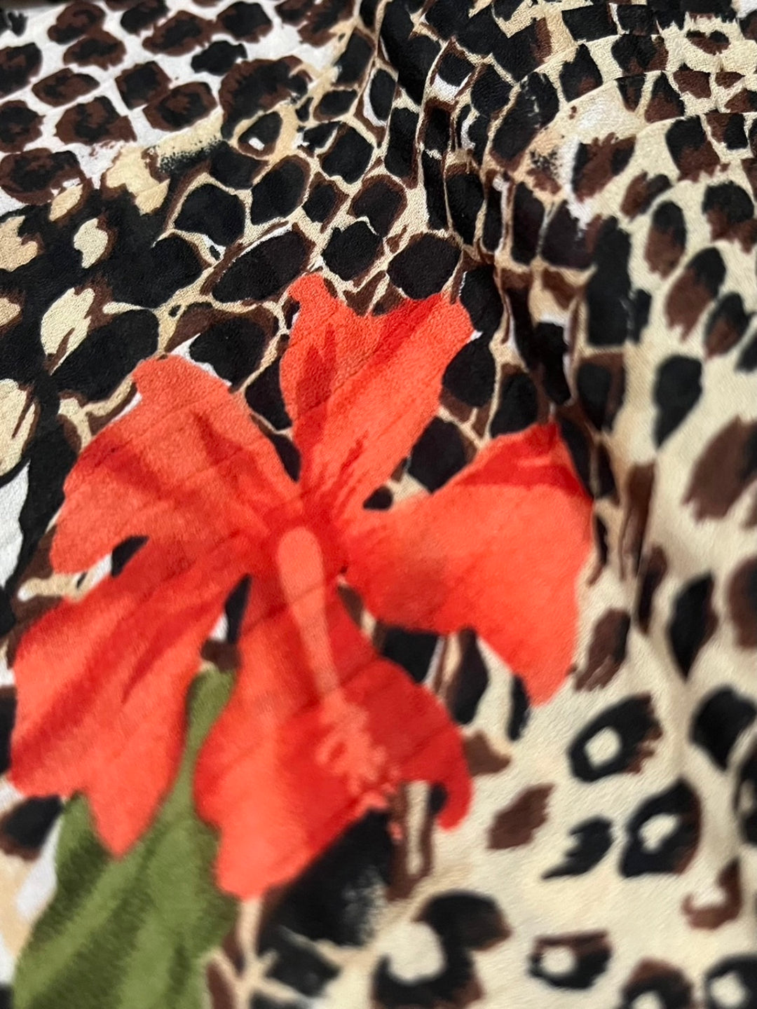 leopard × hibiscus pattern pleats tank