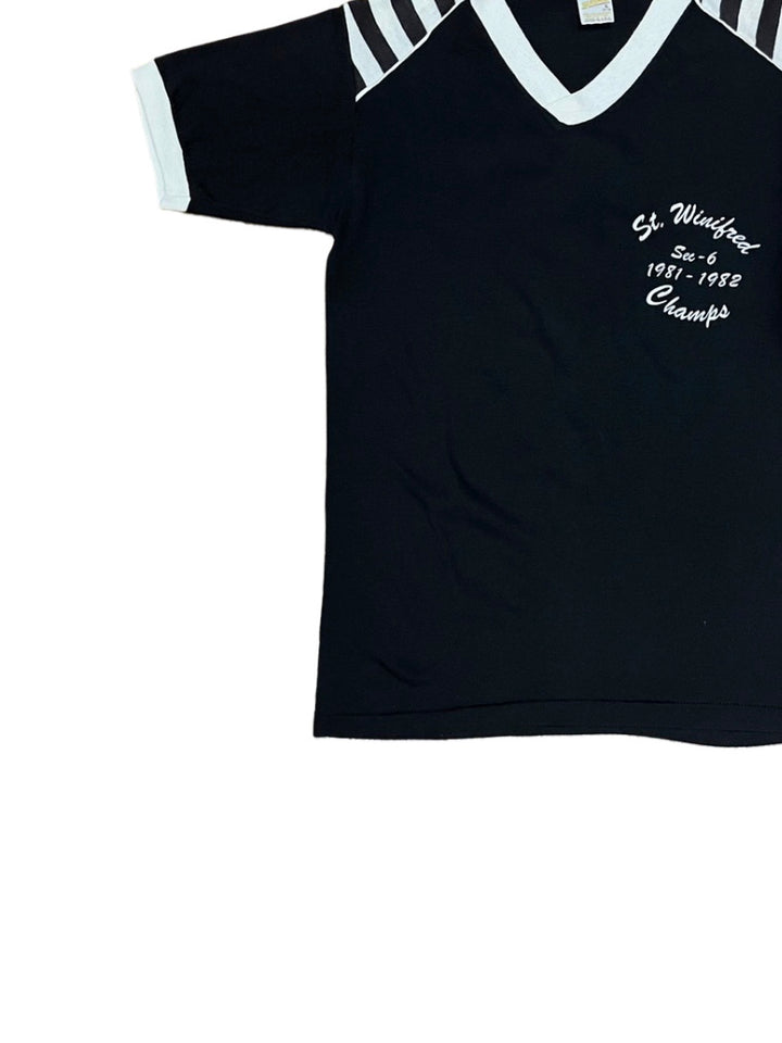 1980s USA made black × white ringer T-shirt