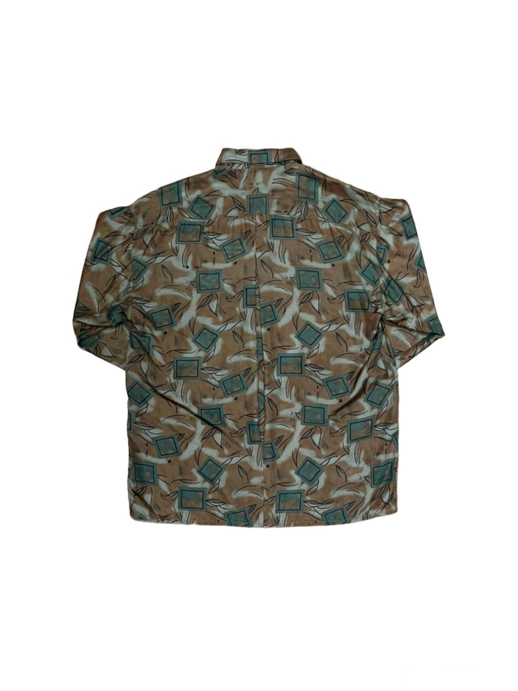 brown × dark green total pattern silk shirt