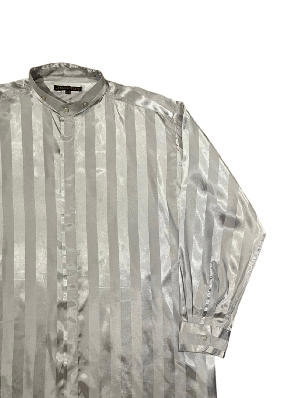 shiny silver stripe pattern band collar shirt